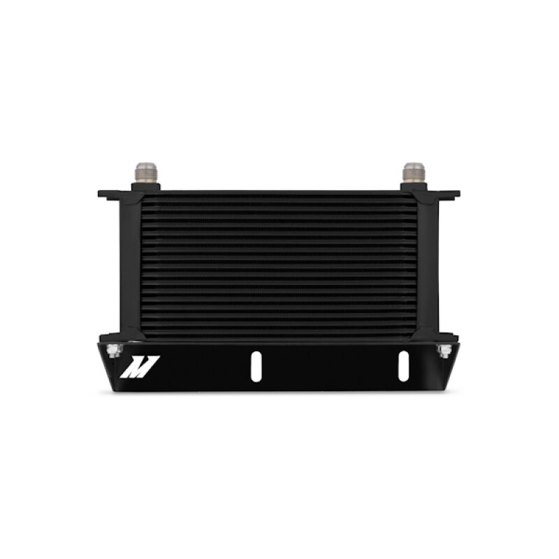 Mishimoto 19-row oil cooler kit mounted in the front bumper of a Fox Body Ford Mustang