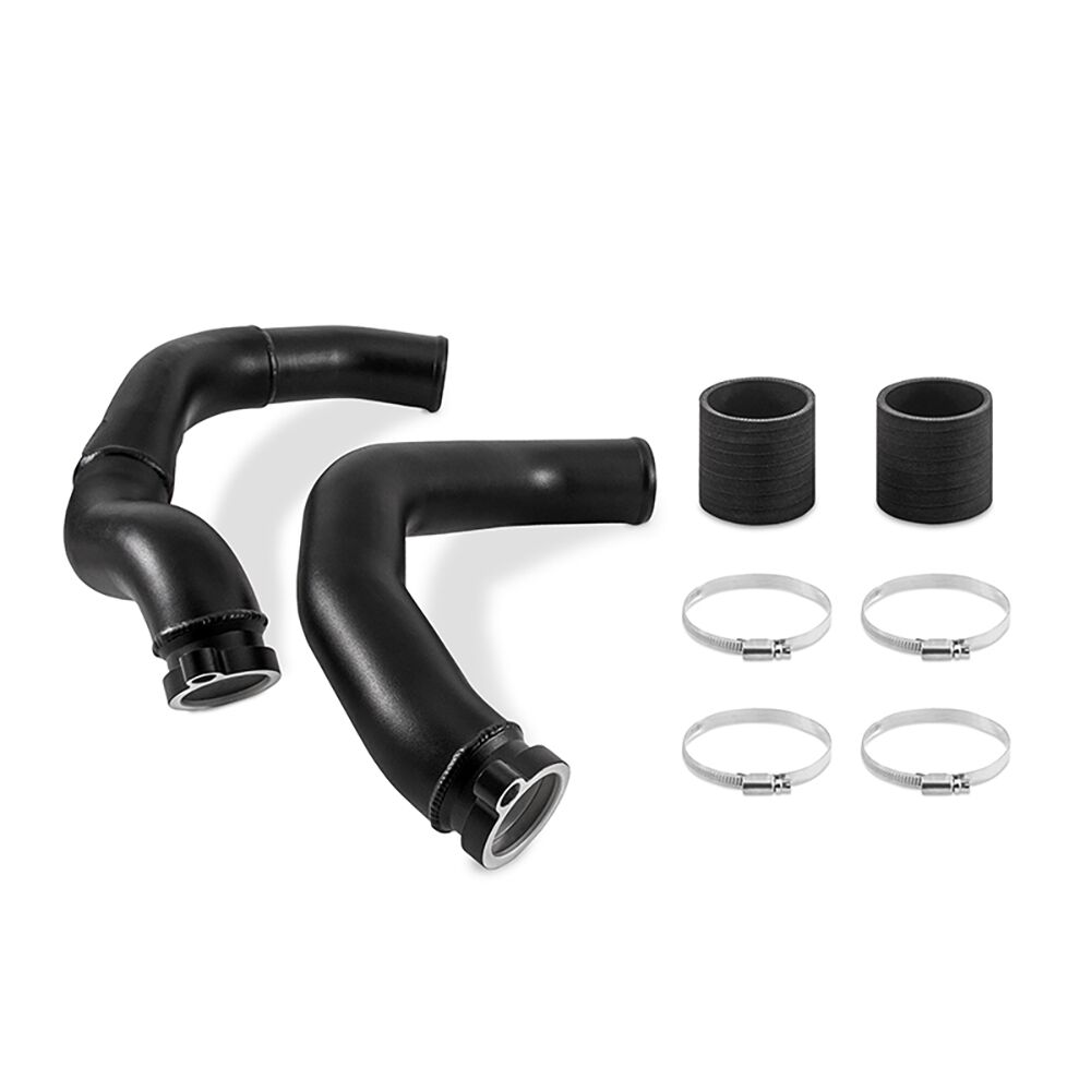 Full aluminum TIG-welded charge pipes with black powder coated finish for BMW S55 engine