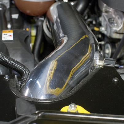 Wire-reinforced silicone turbo inlet hose with CNC-machined ports for Mustang EcoBoost intake