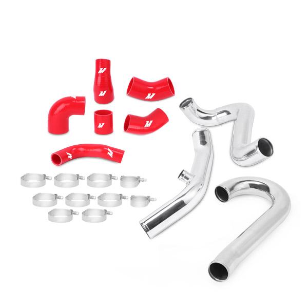 Mishimoto intercooler pipe kit installed showing polished aluminum piping for Lancer Evolution 7/8/9