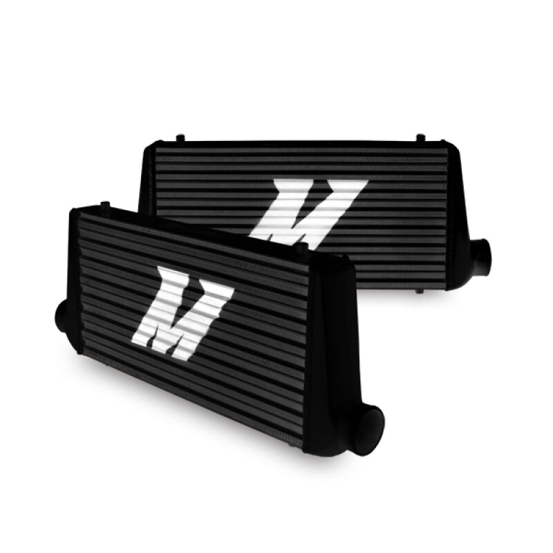 Tube-and-fin core intercooler showing sleeper all-black finish and single-side Mishimoto logo