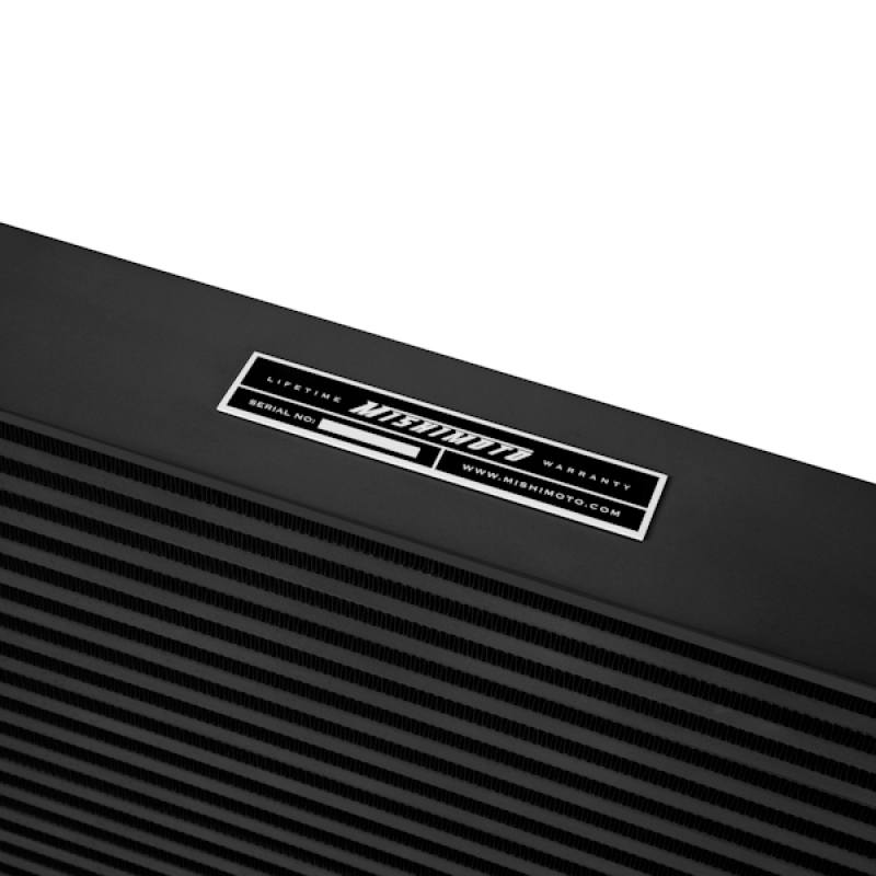 Cast aluminum end tank with air diverter on Mishimoto 6.0L Powerstroke intercooler core