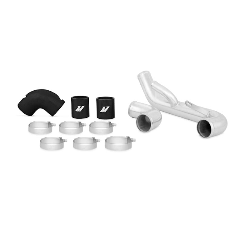 Black silicone couplers with stainless steel T-bolt clamps on Mishimoto Evo X intercooler pipe kit
