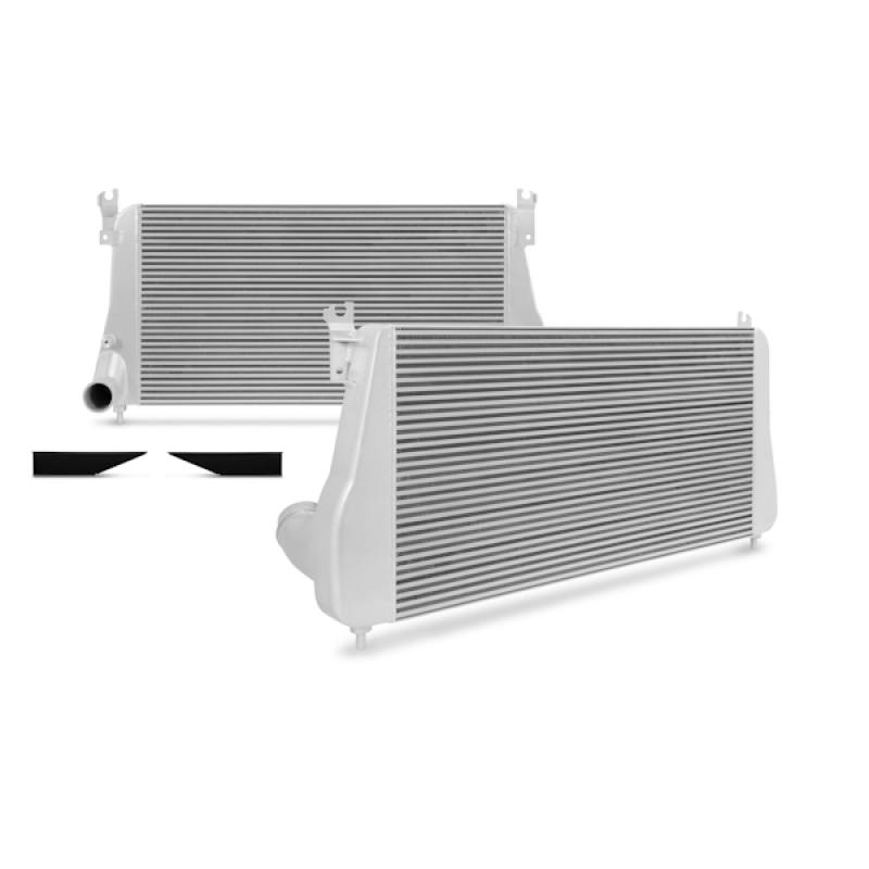 Mishimoto intercooler kit components including aluminum spacers and AC condenser brackets for Duramax install
