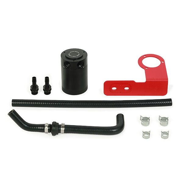 Red powdercoated application-specific mounting bracket for Mishimoto Accord 1.5T catch can kit