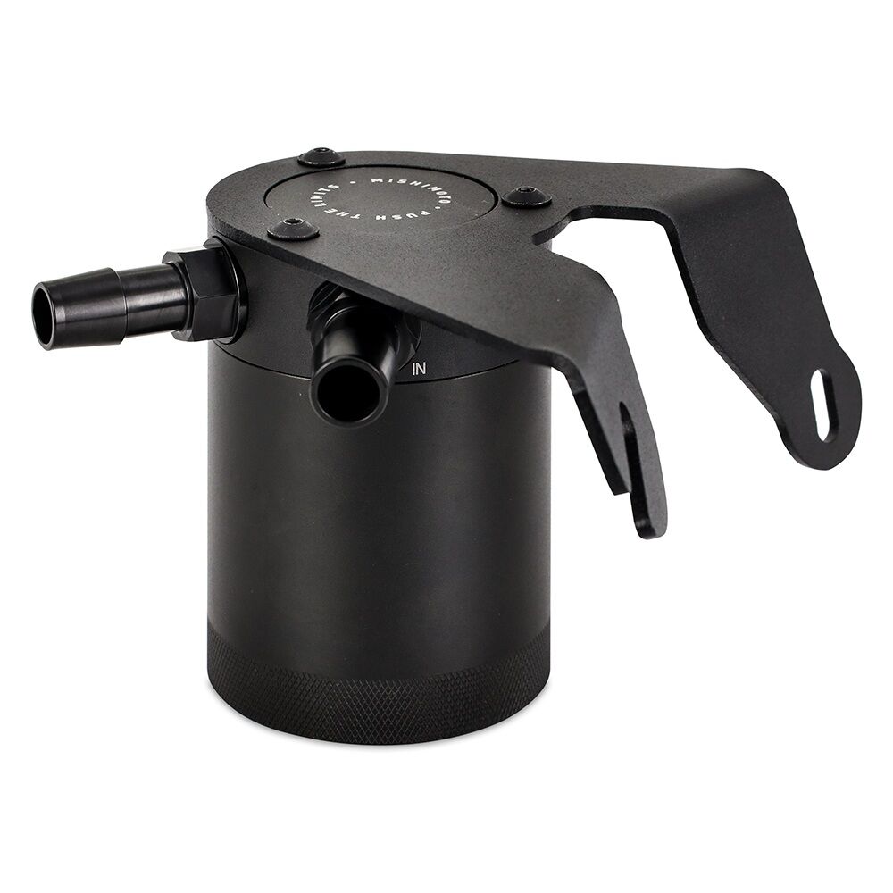6061-T6 billet aluminum twist-off catch can with 2.5-inch outside diameter and anodized black finish