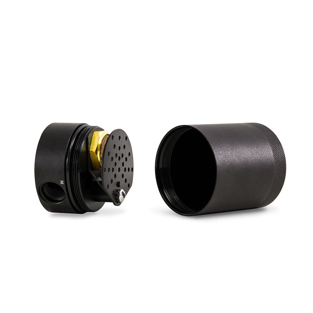 Interior baffle and sintered bronze filter inside Mishimoto Bronco catch can for carbon buildup protection