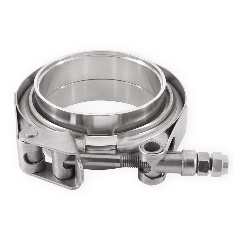 Mishimoto 1.5in stainless steel V-band clamp with polished silver finish, part MMCLAMP-VS-15