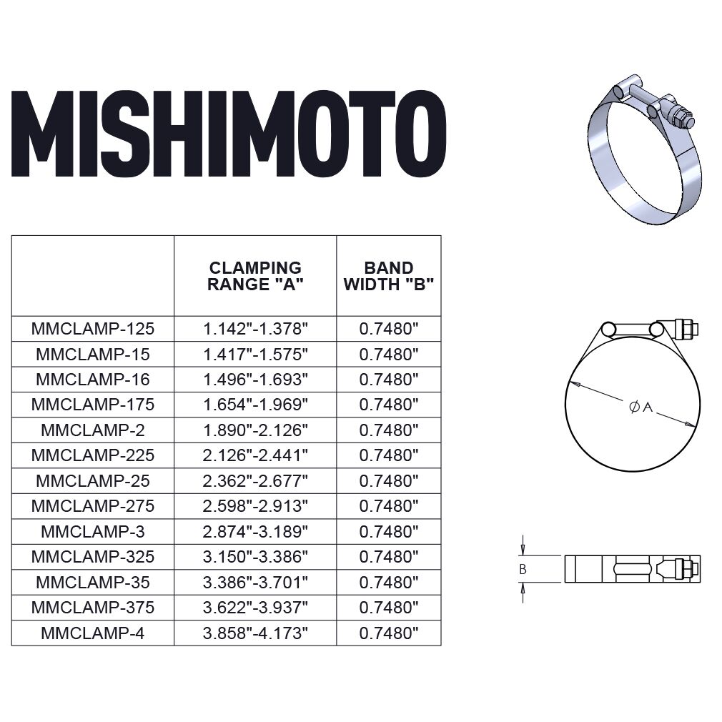 Mishimoto Fabrication gold T-bolt hose clamp with 0.75 inch band width