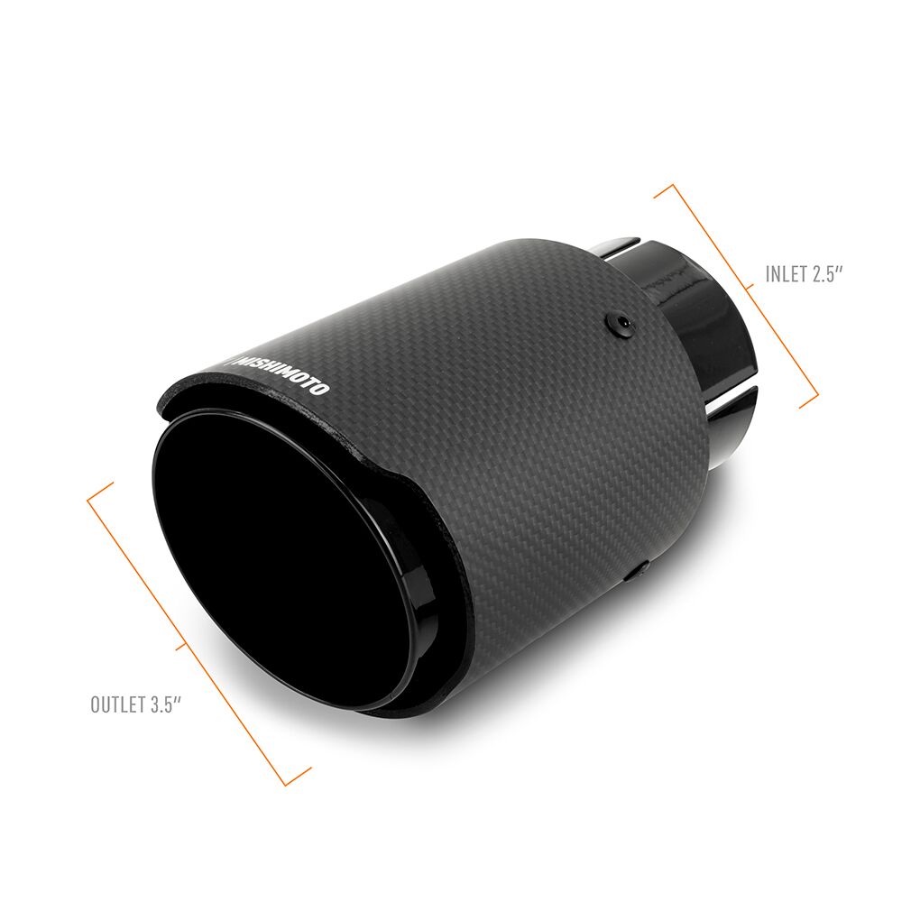 Pair of Mishimoto carbon fiber exhaust tips for 2.5-inch dual exhaust piping