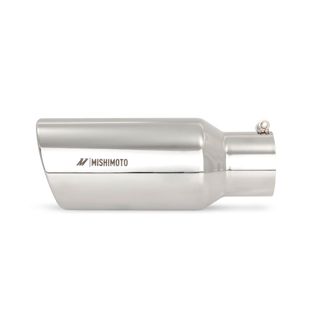 Mishimoto diesel exhaust tip showing slip-fit design over 4-inch or 5-inch piping