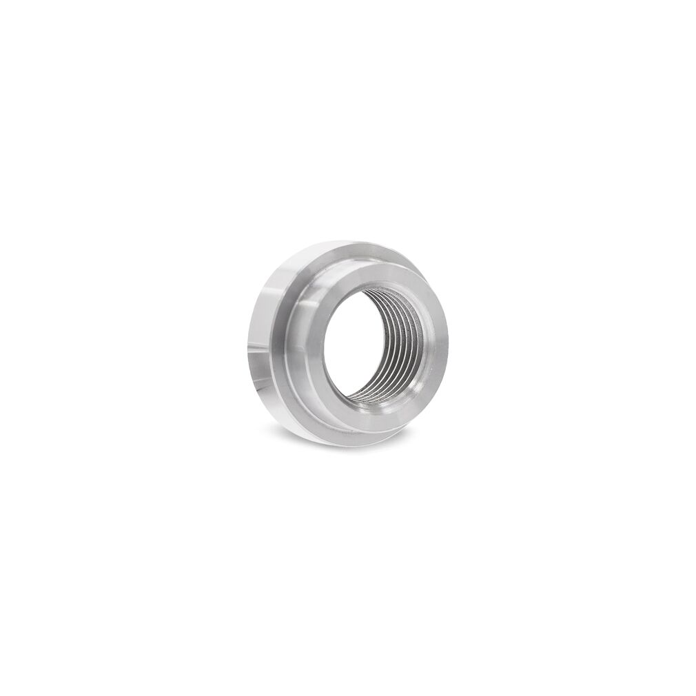 Flat-style Mishimoto weld-on bung with M18x1.5 metric thread for DIY fabrication projects