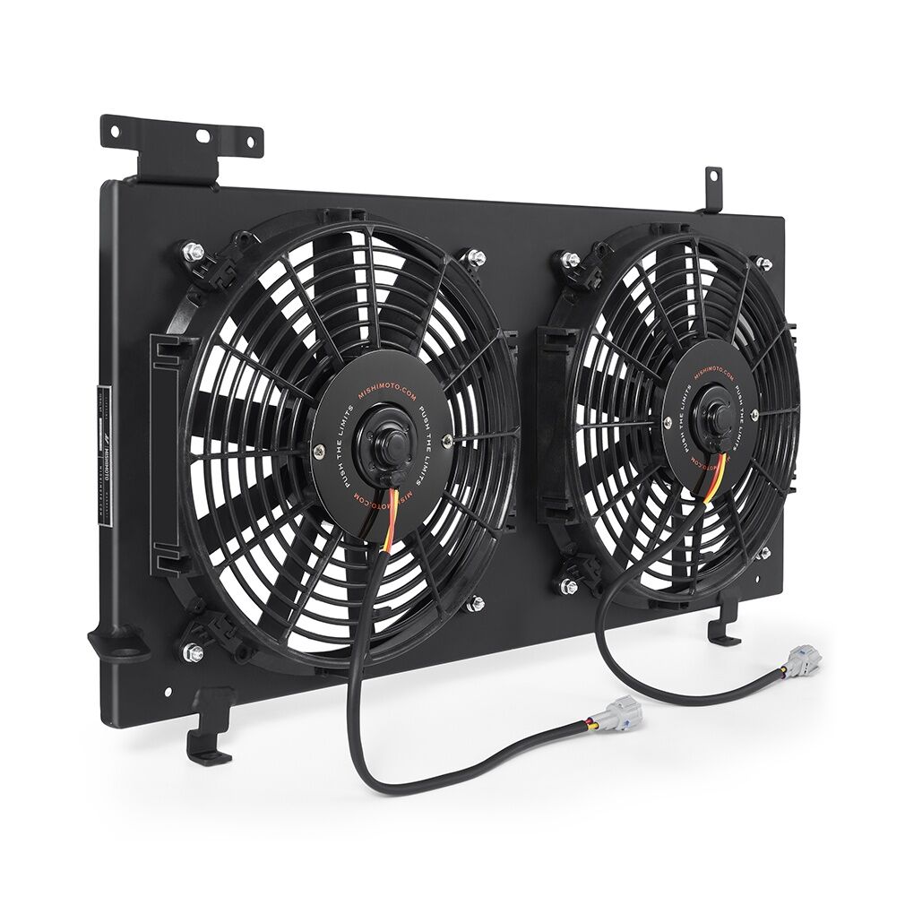 Mishimoto plug-n-play fan shroud with two preassembled 12-inch electric fans
