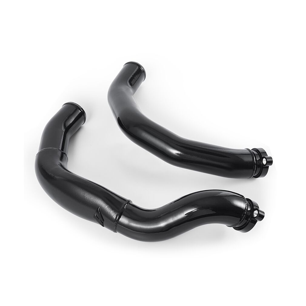 TIG-welded aluminum charge pipes with matte black silicone couplers for BMW M3/M4