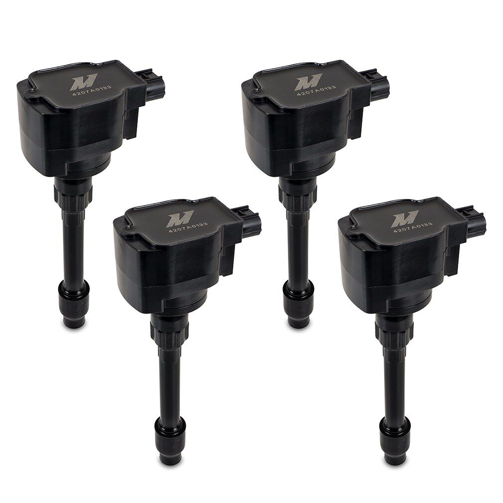 Mishimoto black ignition coil with blade terminal and female connector, phenolic resin construction