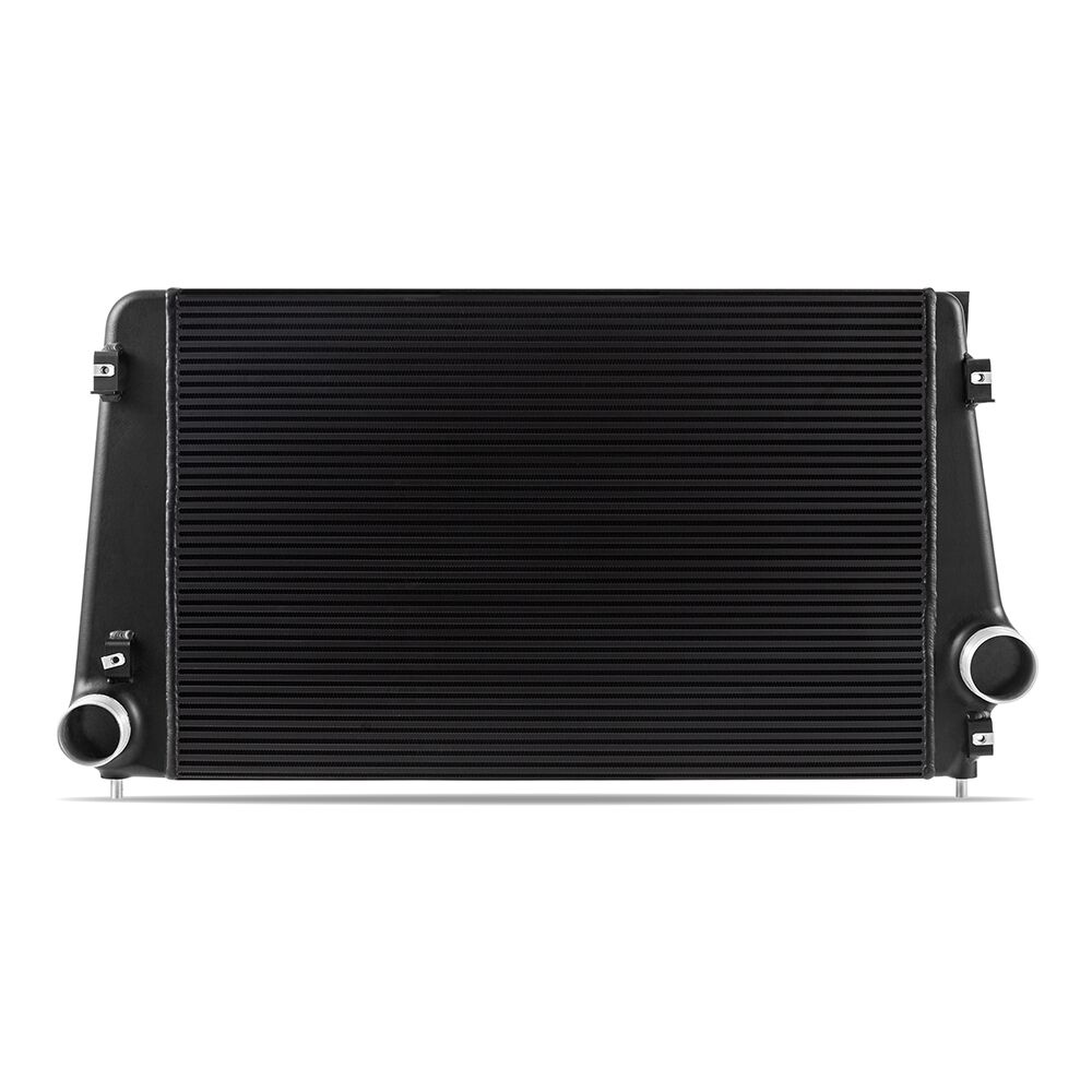 Cast-aluminum end tanks on Mishimoto L5P Duramax intercooler kit for improved airflow