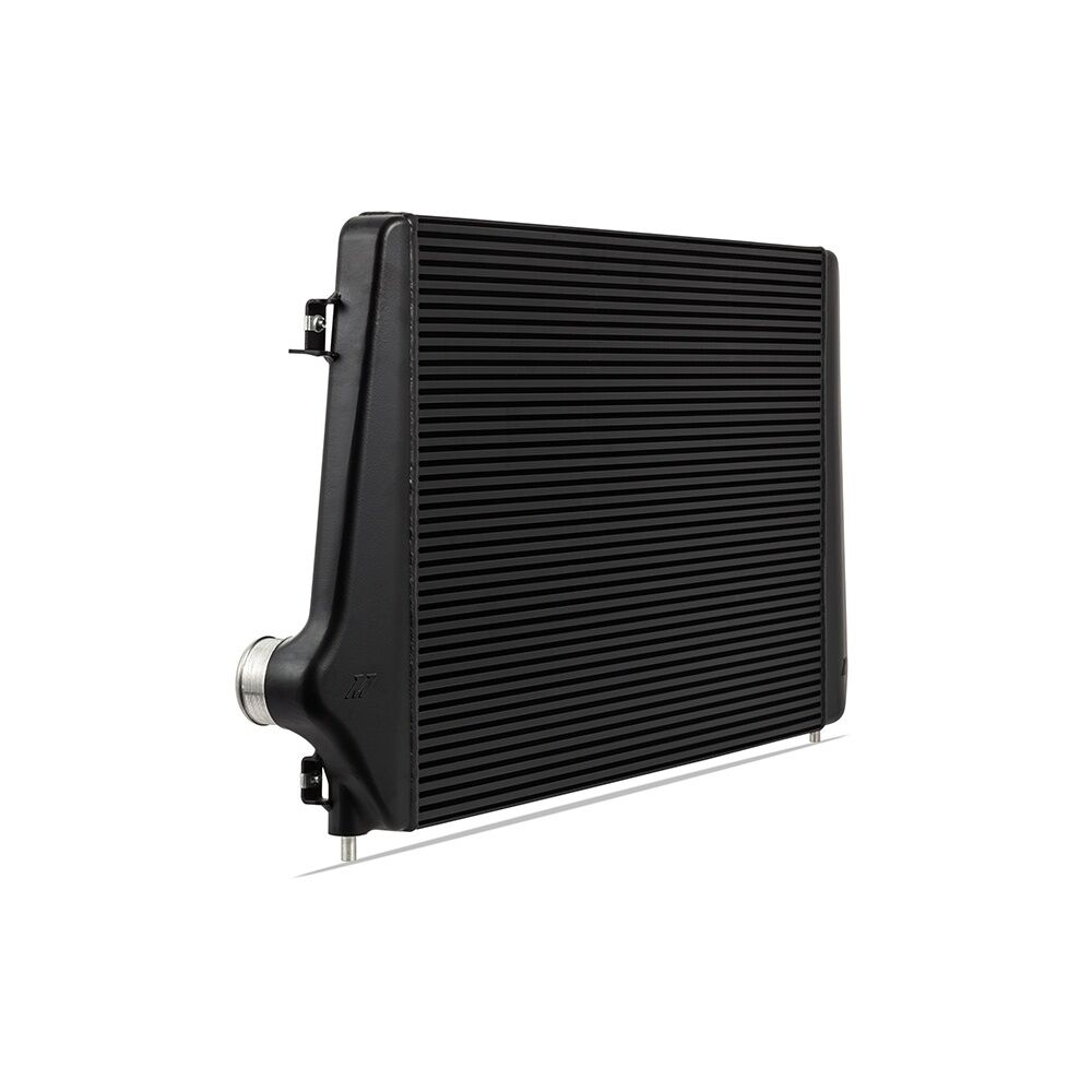 Mishimoto black powder-coated intercooler core with polished piping for GMT K2 trucks