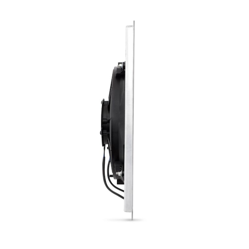 Rear view of Mishimoto dual fan shroud kit highlighting 24.3-inch length and 19.1-inch height