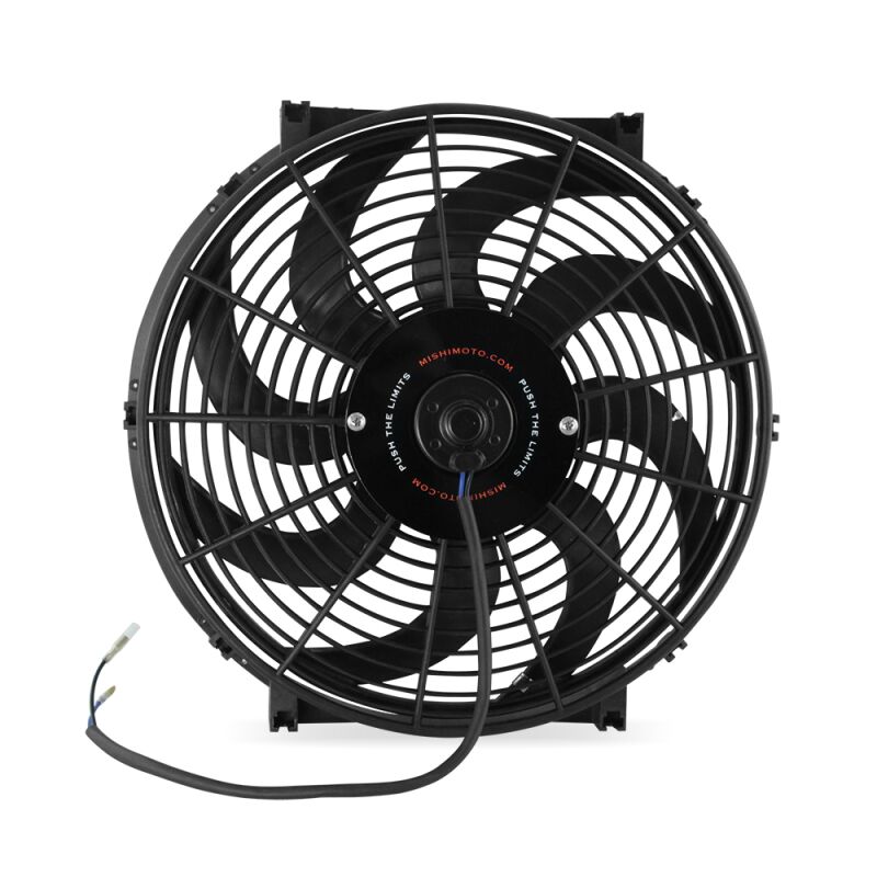 Mishimoto MMFAN-14C black curved plastic fan blades and ABS shroud detail