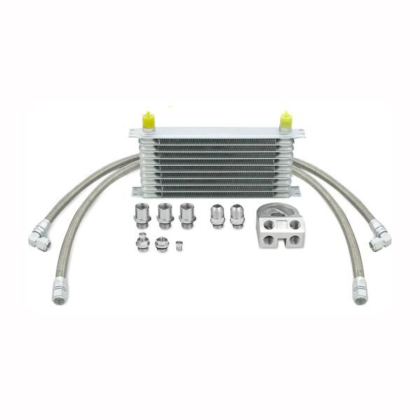 Thermal reflective wrap shielding oil cooler lines from exhaust heat on Subaru WRX STI