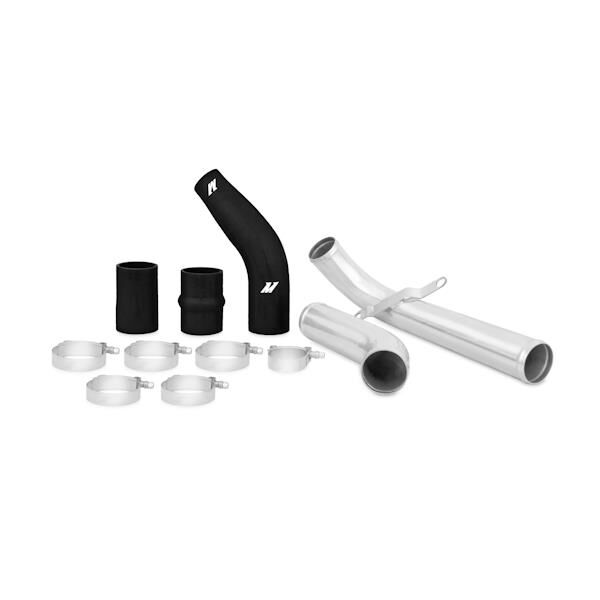 Mandrel-bent polished aluminum piping from the Mishimoto Lancer Evolution X upper intercooler pipe kit