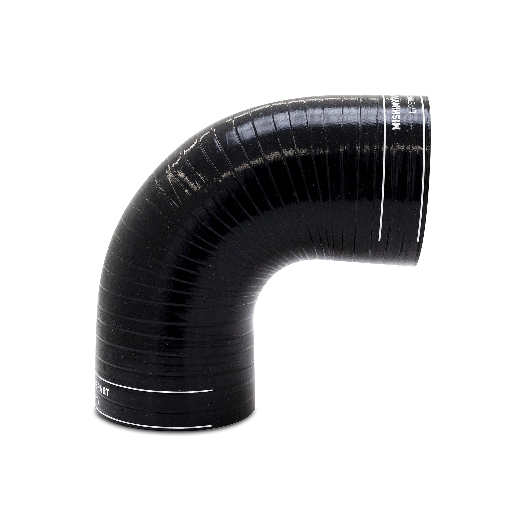 Mishimoto DuraCore silicone intercooler boot showing reinforcing rings and 90-degree angle shape