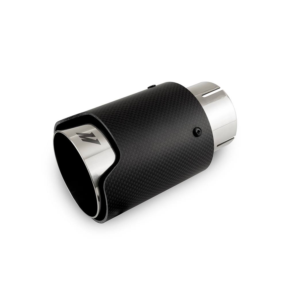 Mishimoto MMEXH-TIP-CF25P carbon fiber exhaust tip with polished 304 stainless-steel base